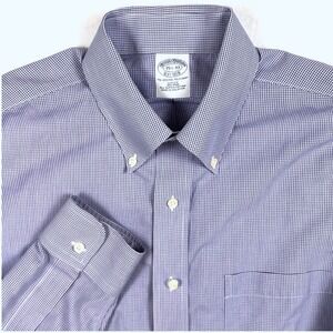 Brooks Brothers Slim Fit Shirt Mens  Supima Cotton Non-Iron Blue Check 15.5 33
